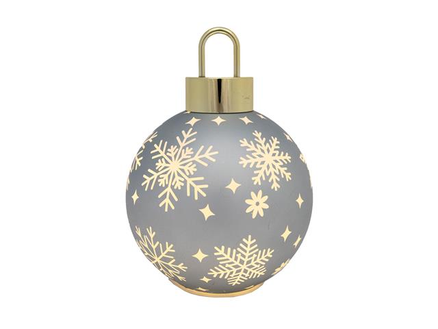 7.5" LED GLASS BALL ORNAMENT (SNOWFLAKES - SILVER)